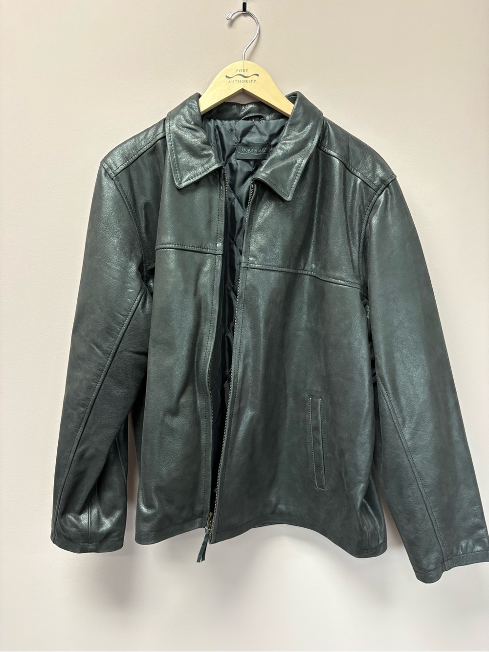 Men's Dark Black top grain Leather Zip Jacket - Burks Bay